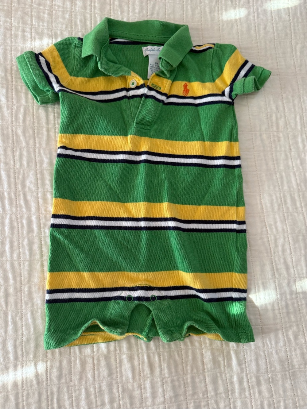 Ralph Lauren Boys 9 Months Infant One-Piece Romper Green Yellow